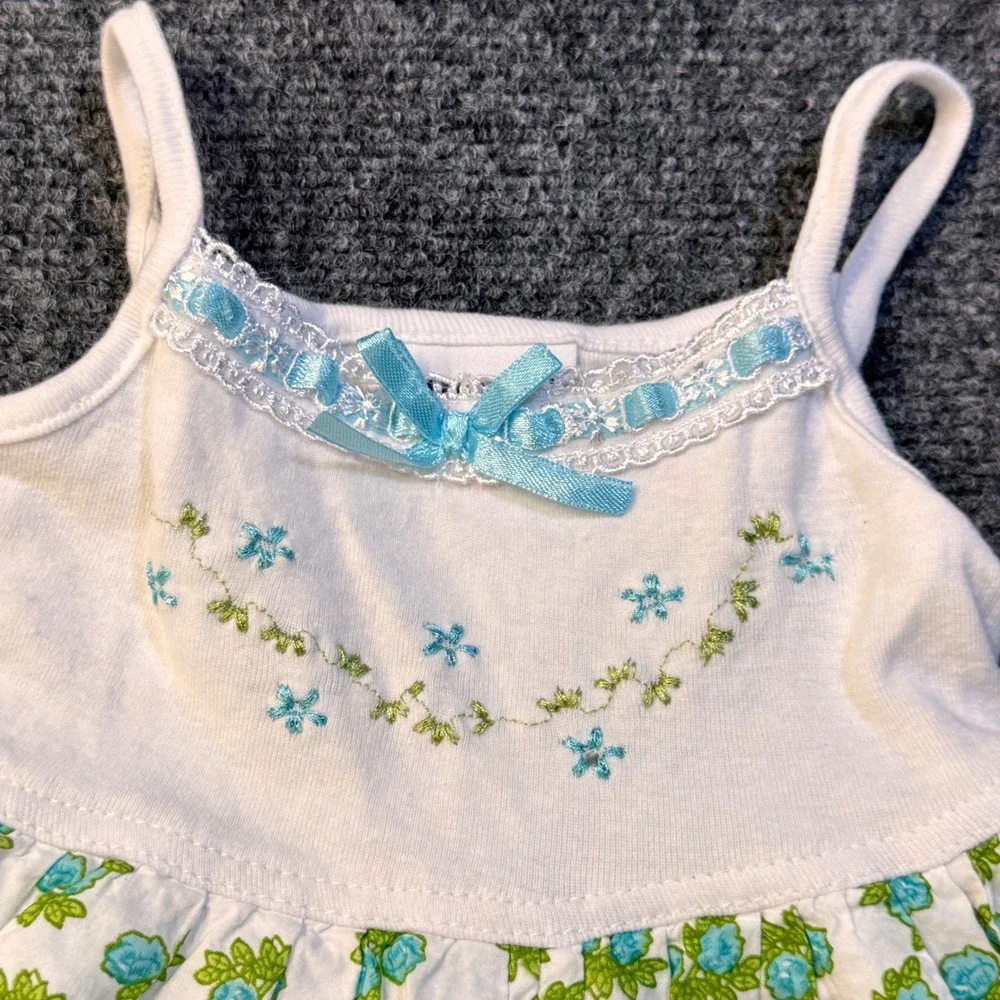 BlueBeri Boulevard Floral Handkerchief Dress Kids 2T White Blue Cottagecore Boho